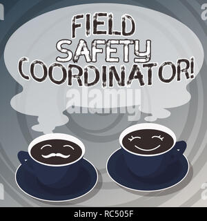Wort schreiben Text Feld Sicherheitskoordinator. Business Konzept für die Compliance sicherstellen und Gesundheit und Sicherheit Maßstäbe setzt der Tasse Untertasse für Seine und Ihre Stockfoto