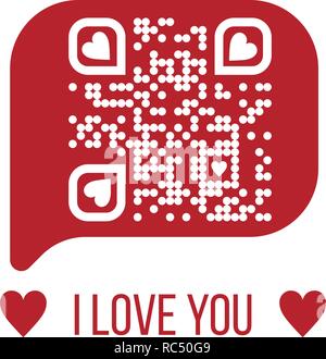 Vector Illustration von ICH LIEBE DICH text QR-Code in rote Sprechblase auf weißem Hintergrund. Als valentine Aufkleber verwendet werden können, Grußkarten, liebe Nachricht, t-shirt Graphic, liebe Label. Stock Vektor