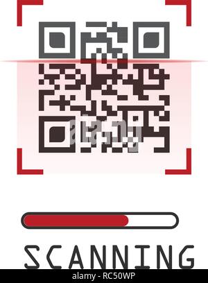Vector Illustration des QR-Codes in rot Scanrahmen. Vector Illustration auf weißem Hintergrund. Stock Vektor