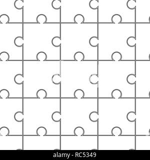 Weiße Rätsel Stück nahtlose Muster. Puzzle Vorlage ist zum Drucken bereit. Schneiden von Leitlinien auf Weiß Stock Vektor