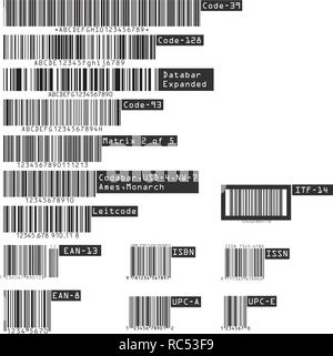 Business Barcodes und QR-Codes auf transparentem Hintergrund isoliert. Vektor Stock Vektor