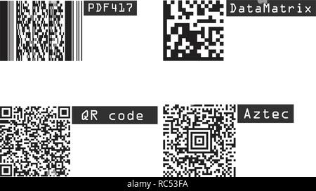 Universal Product Code Barcode Typen realistische Set Vector Illustration isoliert auf weißem Stock Vektor