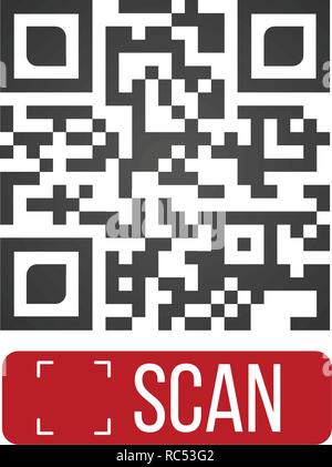 QR-Code button Anwendung mit Scan mir Symbol Vorlage unterzeichnen. App für Web und mobile Systeme Schnittstelle. Vector Illustration isoliert auf weißem Stock Vektor
