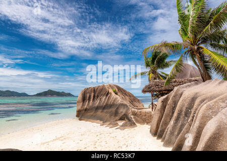 Exotischen Strand auf den Seychellen Anse Source D'Argent, La Digue Insel. Stockfoto