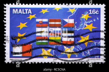 Briefmarke aus Malta in den Beitritt zu Europäischen Union Serie ausgegeben im Jahr 2004 Stockfoto