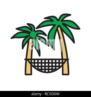 Hängematte Palme Farbe Umrisse Symbol auf weißem Hintergrund für Grafik- und Webdesign, modernen einfachen Vektor unterzeichnen. Internet Konzept. Trendy Symbol für Wir Stock Vektor