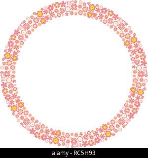 Kreis Grenze mit Blumen. Kranz Blumen Rahmen. Flat Style Vector Illustration. Stock Vektor
