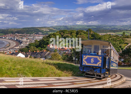 Viktorianische Straßenbahn auf Great Orme in Llandudno North Wales. Stockfoto