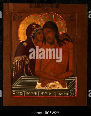 Die Klage über den Toten Christus. Museum: private Sammlung. Thema: russische Ikone. Stockfoto