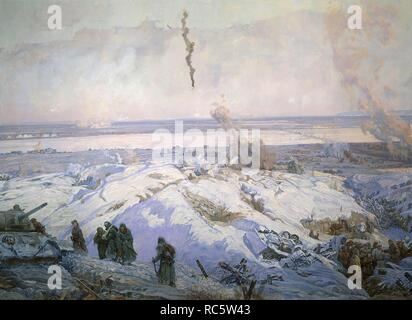 Panorama der Schlacht von Stalingrad (Detail). Museum: Panorama Museum "Schlacht von Stalingrad", Wolgograd. Thema: Aber, Nikolai Jakowlewitsch. Stockfoto