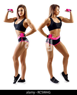 Junge Frau in Sportswear zeigte ihre Schöne muskulöse athletischen Körper. Stockfoto