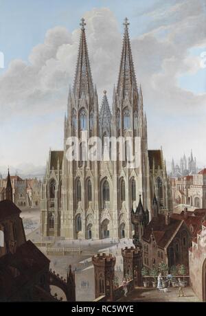 Blick auf die Westfassade des Kölner Doms. Museum: Schweizerisches Nationalmuseum, Affoltern. Autor: Enslen, Carl Georg. Stockfoto