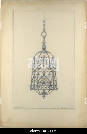 Design für einen Kronleuchter. Künstler: Louis Comfort Tiffany (American, New York 1848-1933 New York). Kultur: American. Abmessungen: Insgesamt: 22 3/16 x 15 1/16-in. (56,3 x 38,2 cm) Andere (Design): 17 3/16 x 10 15/16 in. (43,7 x 27,7 cm). Teekocher: Eventuell Tiffany Glas und dekorieren Firma (American, 1892-1902); möglicherweise Tiffany Studios (1902-32); möglicherweise Tiffany Glass Company (1885-92). Datum: Ende des 19. Anfang des 20. Jahrhunderts. Museum: Metropolitan Museum of Art, New York, USA. Stockfoto