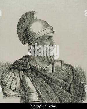 Quinto Sertorio (122 ein. C-72a. C). Político y militar Romano de la época final de la República romana. Dibujo por Llanta. Litografía. Retrato, las mejores. Crónica de España, Historia y Ilustrada Descriptiva de Sus Provincias. Región de Murcia, 1870. Biblioteca Histórico Militar de Barcelona. Catalunya, España. Stockfoto