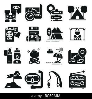 Reihe von Icons und Symbole für Camping und Wandern. Vector Illustration - Abenteuer Stock Vektor