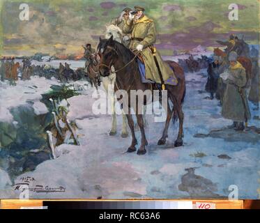 Großfürst Nikolai Nikolaevich an der Front. Museum: Regionale K. Savitsky Art Gallery, Pensa. Autor: Goryshkin-Sorokopudov, Ivan Silych. Stockfoto