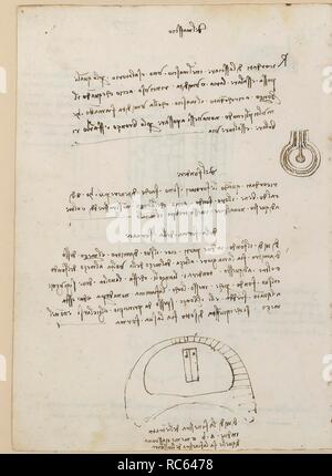 Folio f 149 v. Codex Madrid II (Ms. 8936) 'Vertrag von Festung, Statik und Geometrie". 158 Folios mit 316 Seiten. Internes Format: 210 x 145 mm. Skulptur und Gießerei. Erwähnung von Materialien. Metallurgie. Museum: BIBLIOTECA NACIONAL DE ESPAÑA, MADRID. Autor: LEONARDO DA VINCI. Stockfoto