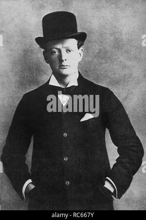 Winston Churchill, der seine armeekommission im Mai 1899 zurückgetreten hatte, stand als konservativer Kandidat für Oldham Stockfoto