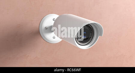 Sicherheit Kamera CCTV. Surveillance Cam auf bemalten Wand Hintergrund isoliert, Detailansicht. 3D-Darstellung Stockfoto