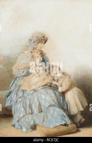 Königin Maria Amalia der Franzosen, die mit Kindern von Prinz Louis, Herzog von Nemours. Museum: private Sammlung. Autor: Winterhalter, Franz Xaver, Schule von. Stockfoto