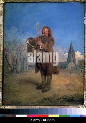 Savoyer mit einem Murmeltier. Museum: Staatliche Eremitage, St. Petersburg. Autor: Watteau, Jean Antoine. Stockfoto