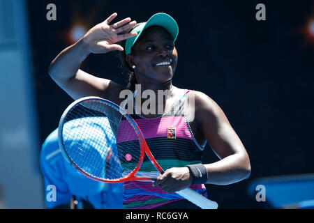 Melbourne Park, Melbourne, Australien. 14 Jan, 2019. Australian Open Tennis, Tag 1; Sloane Stephens der USA reagieren im Spiel gegen Taylor Townsend von USA Credit: Aktion plus Sport/Alamy leben Nachrichten Stockfoto