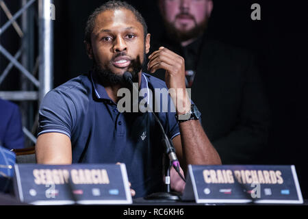 London, Großbritannien. 14. Januar, 2019. South London Supermittelgewicht Craig Richards spricht auf der Pressekonferenz für einen matchroom Boxing Karte am 02. Am 2. Februar, wo er Jake Ball in 10 X 3 Minuten Light-Heavyweight Wettbewerb kämpfen werden. Credit: Mark Kerrison/Alamy leben Nachrichten Stockfoto