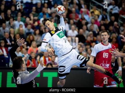 15 Januar 2019, Berlin: Handball: WM, Russland - Deutschland, Vorrunde, Gruppe A, 3.Spieltag. Deutschlands Patrick Groetzki gewinnt. Foto: Kay Nietfeld/dpa Stockfoto