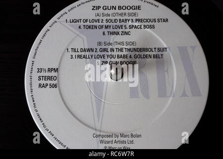 Marc Bolan Schallplatte&label-Zip Gun Boogie Stockfoto