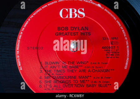 Bob Dylan Greatest Hits Schallplatte&label Stockfoto