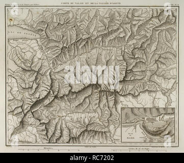 Napoleonischen Karte von Wallis (Schweiz) und der Lombardei (Norditalien). Atlas de l'Histoire du Consulat et de l'Empire. Geschichte des Konsulats und des Empire von Frankreich unter Napoleon von Marie Joseph Louis Adolphe Thiers (1797-1877). Zeichnungen von Dufour, Stiche von Dyonnet. In Paris, 1864 bearbeitet werden. Stockfoto