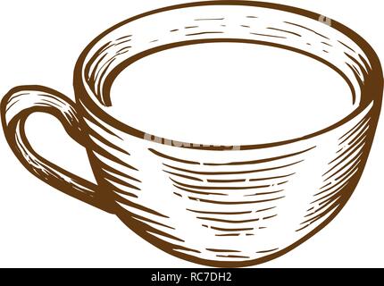 Handskizze Tasse Tee oder Kaffee mit Herz gezeichnet. Graviert stil Vector Illustration. Stock Vektor