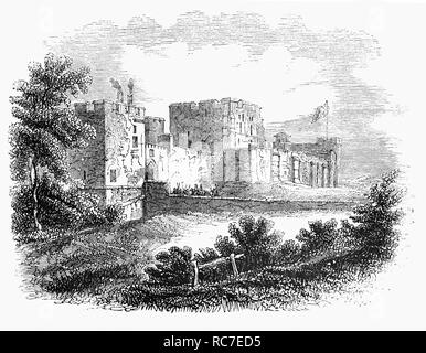 Carlisle Castle am südlichen Ufer des Flusses Eden entfernt, in der englischen Grafschaft Cumbria. 1122, Heinrich I. von England bestellt, eine steinerne Burg auf der Website eines vorhandenen erstellt werden. Zu dieser Zeit, Cumberland (der ursprüngliche Name für Cumbria) noch als Teil von Schottland. Die Notwendigkeit einer Burg an der nördlichen Grenze Englands gegen die drohende Invasion aus Schottland gesichert. Stockfoto