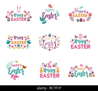 Frohe Ostern, Vektor Symbole, Logos, Embleme und Schriftzüge design Stock Vektor