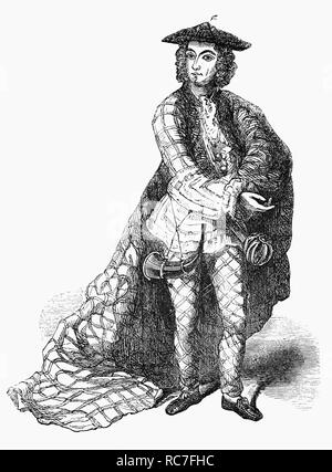 Charles Edward Stuart (1720-1788) in traditionelle Tracht. "Die jungen Pretender" oder "der junge Ritter' und in der populären Speicher als "Bonnie Prince Charlie", er war der Enkel von Jakob II. und VII und nach 1766 die Stuart Antragsteller auf den Thron von England bekannt. Er ist für seine Rolle in dem 1745 steigende erinnert; seine Niederlage bei Culloden im April 1746 effektiv beendet den Stuart Ursache und seiner Flucht aus Schottland nach dem Aufstand führte ihn als romantisches Bild des heroischen Ausfall dargestellt werden. Stockfoto