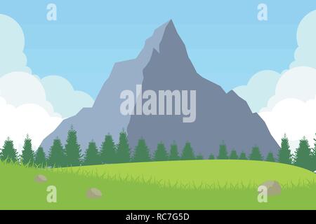 Natur Landschaft im flachen Stil. Vektor Landschaft. Berge Stock Vektor