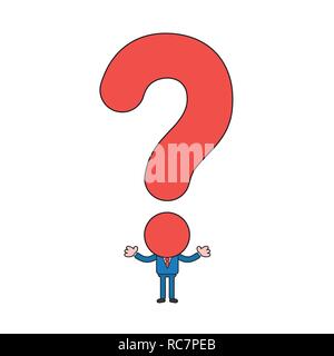Vector Illustration Konzept der Geschäftsmann Charakter mit Fragezeichen. Farbe und schwarzen Umrissen. Stock Vektor