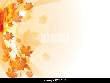 Verschwommenes Wellen und Ahorn Blätter Herbst Hintergrund. Vektor glänzend helles Design Stock Vektor