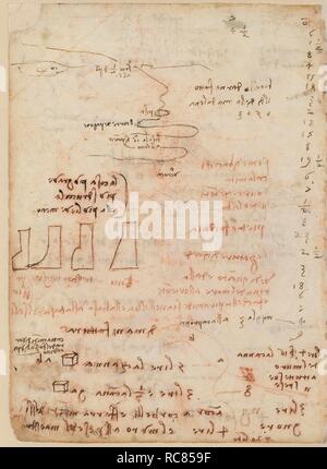 Folio f 1 V betragen. Codex Madrid II (Ms. 8936) 'Vertrag von Festung, Statik und Geometrie". 158 Folios mit 316 Seiten. Internes Format: 210 x 145 mm. Studien RUND UM DEN ARNO. Militärtechnik, BEFESTIGUNGSANLAGEN. Angewandte Mechanik (Komponenten). Einheiten von Gewicht und Maßnahmen. Prinzipien der Mechanik, Kinematik, Dynamik. Mathematische Operationen, Buchhaltung Notizen. Topographische Referenzen. Museum: BIBLIOTECA NACIONAL DE ESPAÑA, MADRID. Autor: LEONARDO DA VINCI. Stockfoto