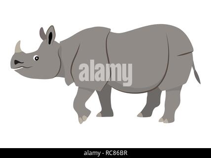 Cute Wild Animal, grau walking Nashorn Symbol Stock Vektor