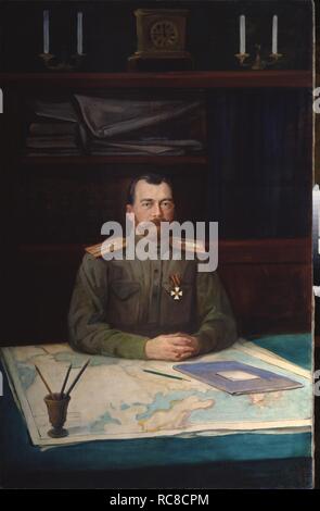 Portrait von Kaiser Nikolaus II. (1868-1918). Museum: Zustand Open-air Museum Palace Gatschina, St. Petersburg. Autor: Shesterikov, Nikolai. Stockfoto