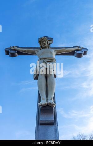 Skulptur, Jesus am Kreuz, Gößweinstein, Oberfranken, Bayern, Deutschland Stockfoto