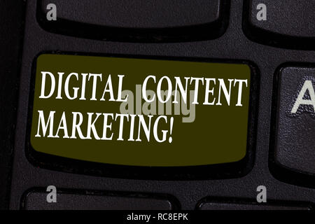 Konzeptionelle Hand schreiben, digitale Inhalte Marketing. Business Foto präsentiert die Verteilung von Inhalten an eine Zielgruppe online Tastatur Taste I Stockfoto