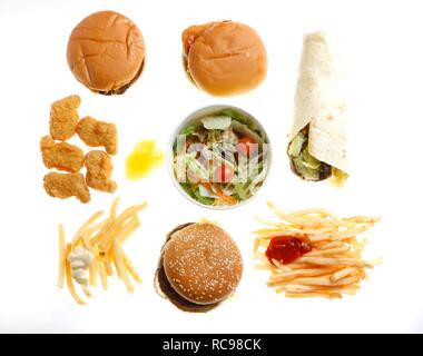 Fast food, verschiedene Elemente von McDonalds Stockfoto