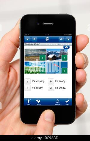 Iphone, Smartphone, App auf dem Bildschirm, Sprachkurse, Englisch lernen Stockfoto