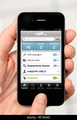 Iphone, Smartphone, App auf dem Bildschirm, eBay Stockfoto