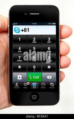 Iphone, Smartphone, Skype Telefon Tastatur, App auf dem Bildschirm Stockfoto