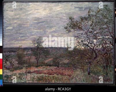 Windigen Tag am Veneux. Museum: Staatliche Eremitage, St. Petersburg. Autor: Sisley, Alfred. Stockfoto