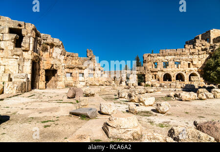 Sechseckige Hof der Tempel des Jupiter in Baalbek, Libanon Stockfoto