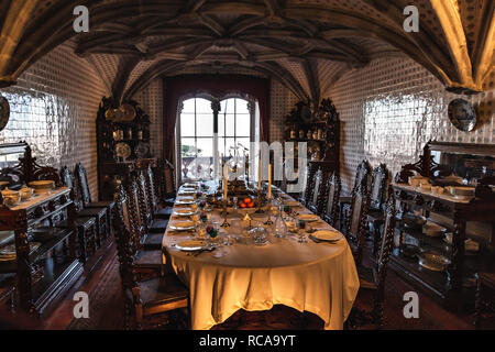 Speisesaal des Palácio da Pena, Palast, Sintra, Portugal Stockfoto